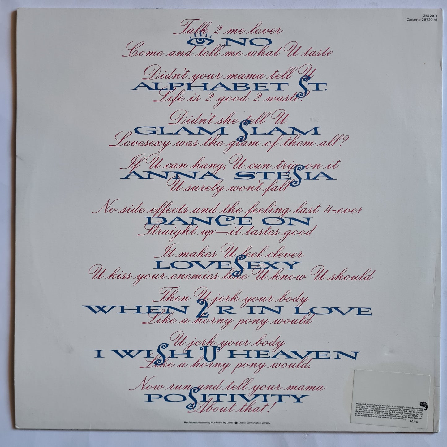 Prince – Lovesexy - 1988 - Vinyl Record LP (Excellent)