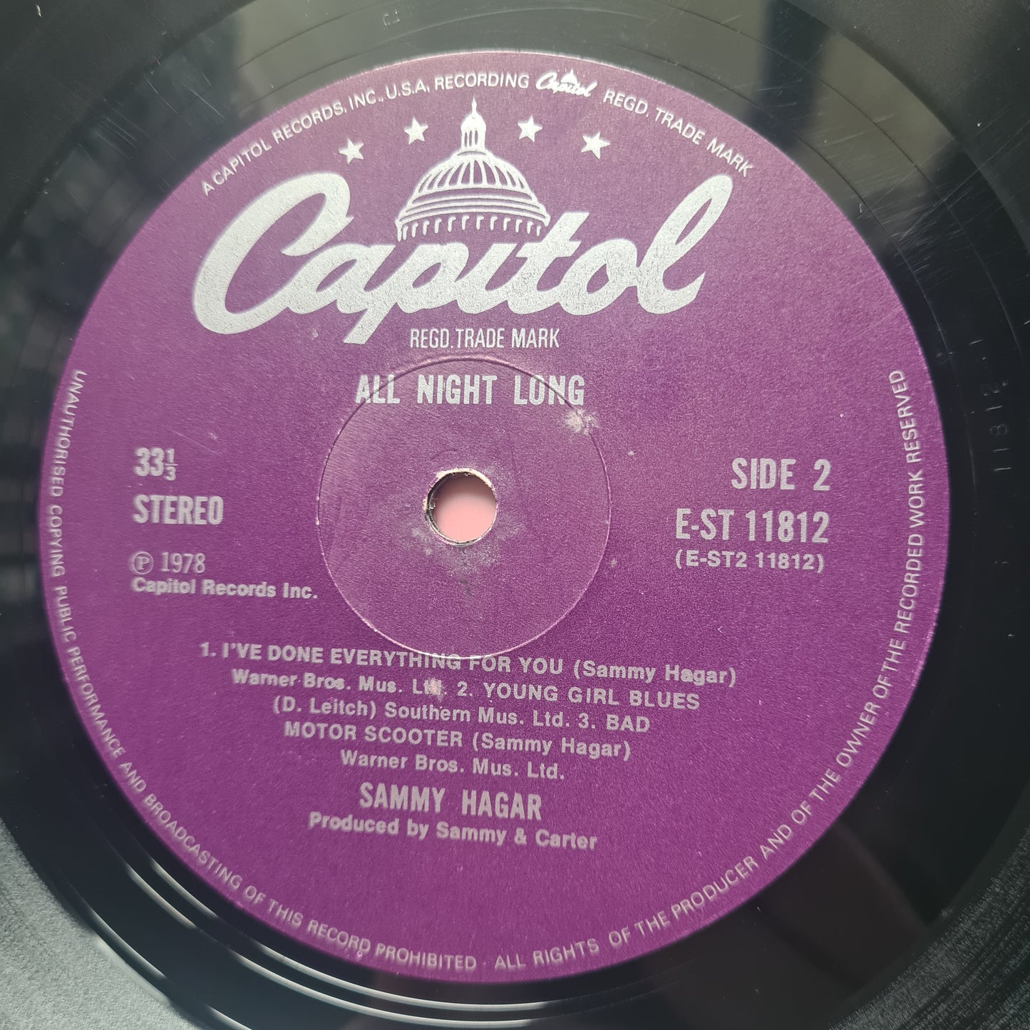 Sammy Hagar (Van Halen) – All Night Long - 1978 (UK Pressing) - Vinyl Record LP