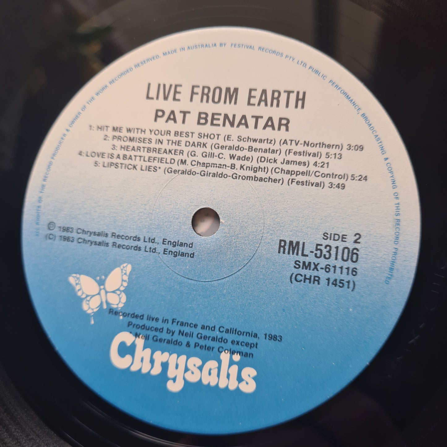 Pat Benatar – Live From Earth - 1983 - Vinyl Record LP