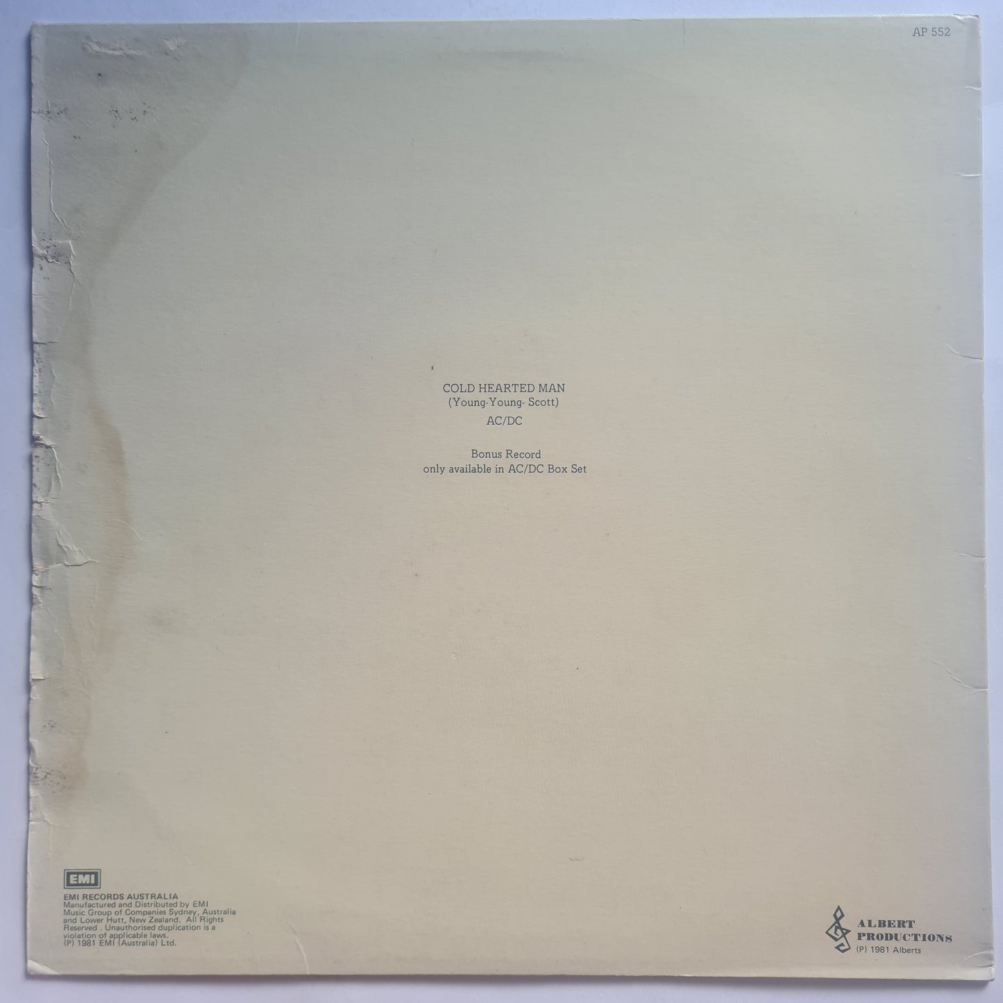 AC/DC – Cold Hearted Man - 1981 (Australian Pressing) - Vinyl Record 12" Single