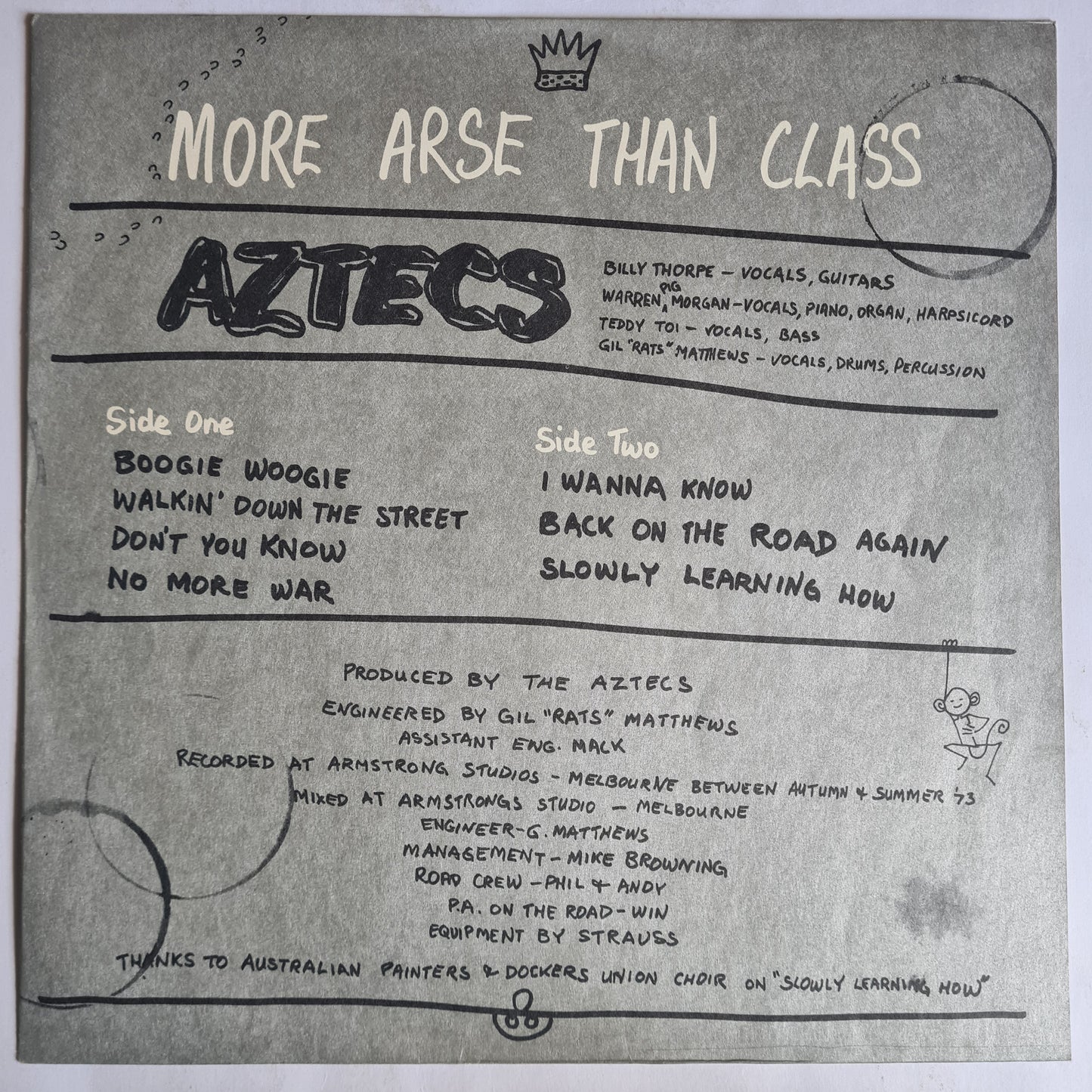 Aztecs (Billy Thorpe) – More Arse Than Class - 1974 (Textured Gatefold Cover) - Vinyl Record LP
