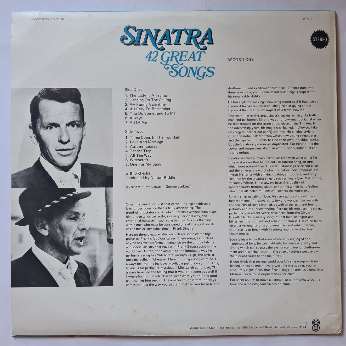 Frank Sinatra – 42 Great Songs: Record 1: 14 songs - 1974 - Vinyl Record LP