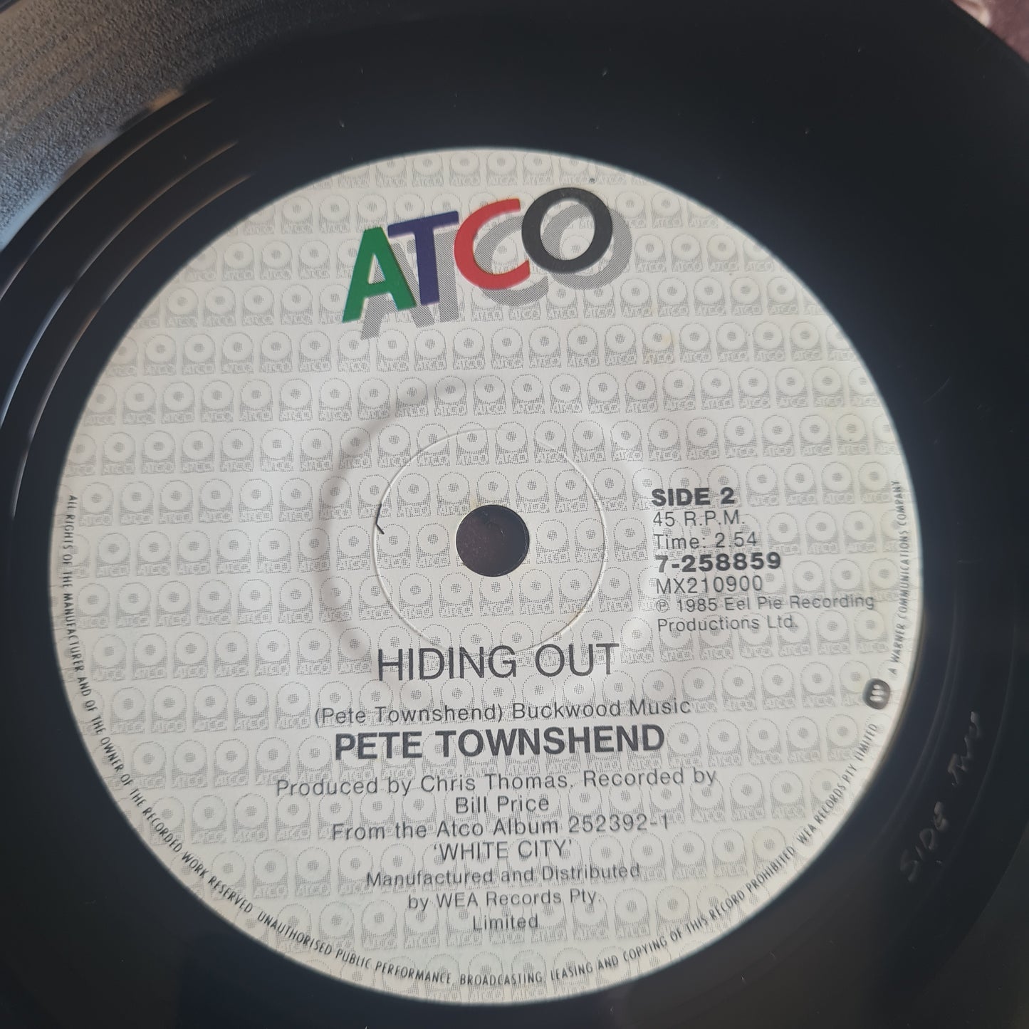 Pete Townshend (The Who) – Face The Face - 1985 - Vinyl Record 7" Single - 45 RPM