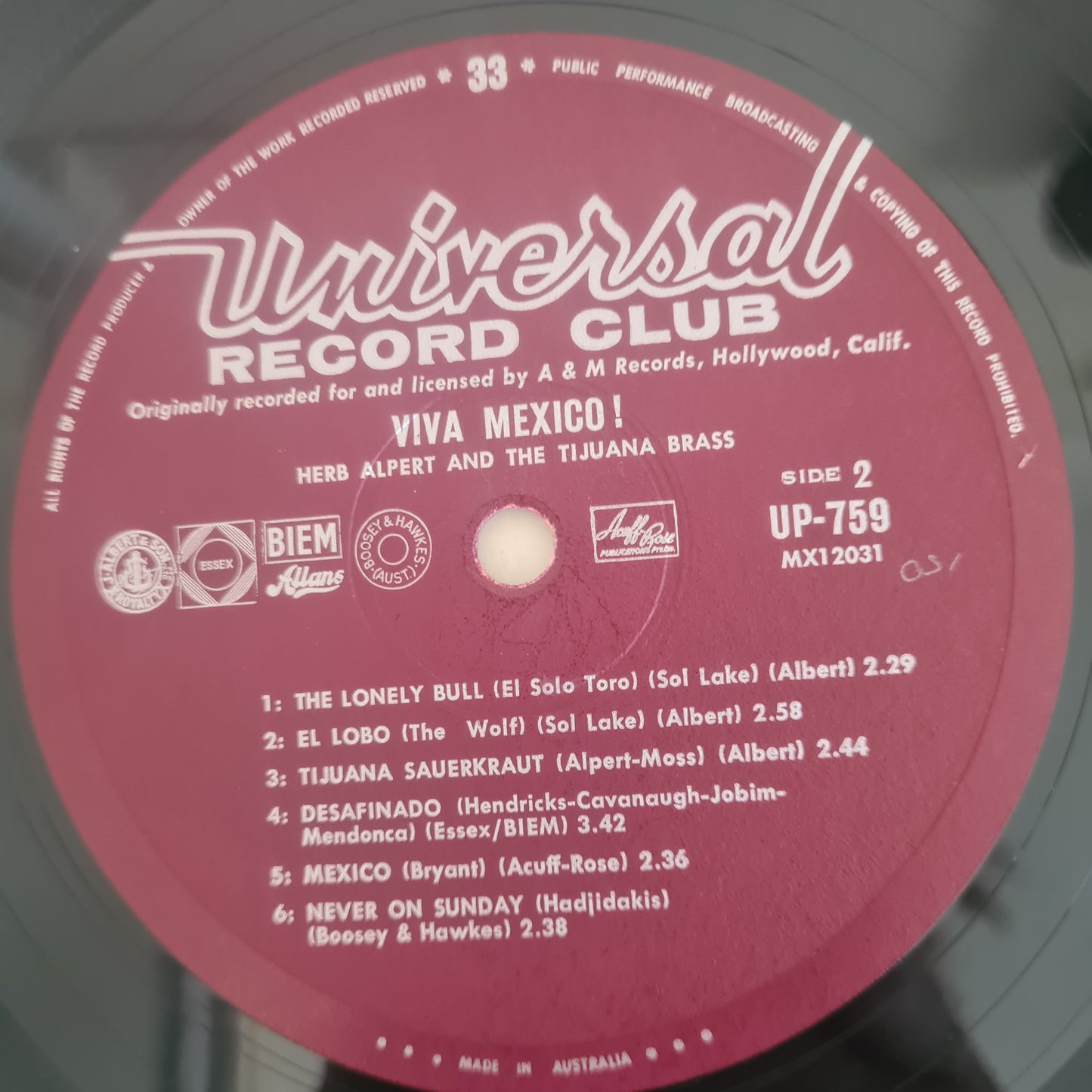 Herb Alpert's Tijuana Brass – Viva Mexico - Australian Pressing - Vinyl Record LP