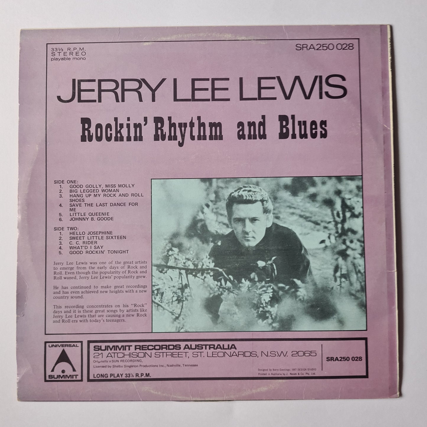 Jerry Lee Lewis– Rockin' Rhythm & Blues - 1969 - Vinyl Record