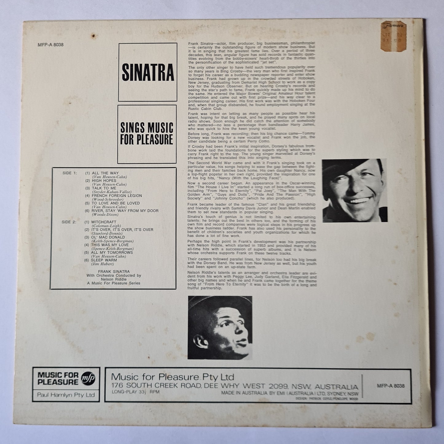 Frank Sinatra – Sings Music For Pleasure - Compilation - Vinyl Record
