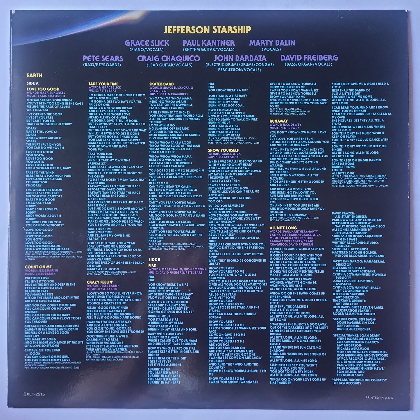 Jefferson Starship – Earth - 1978 - Vinyl Record