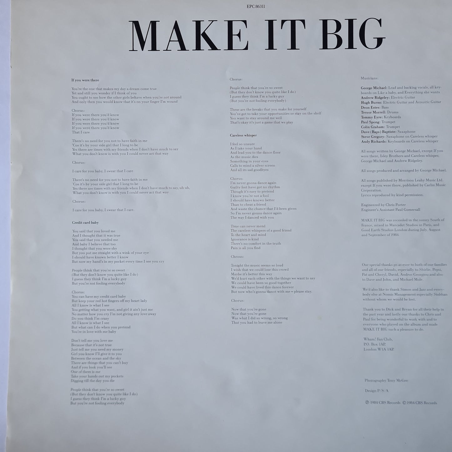 Wham! – Make It Big - 1985 - Vinyl Record