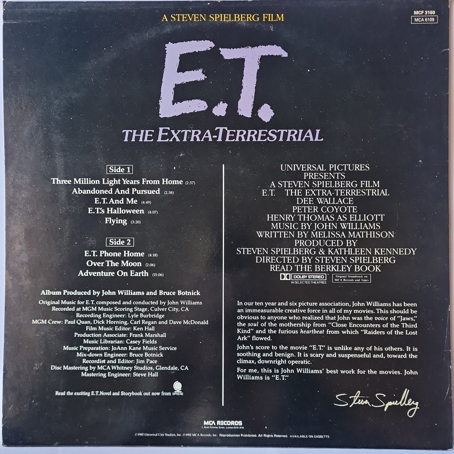 E.T The Extra Terrestrial – The Original Soundtrack From The Motion Picture - 1982 - Vinyl Record