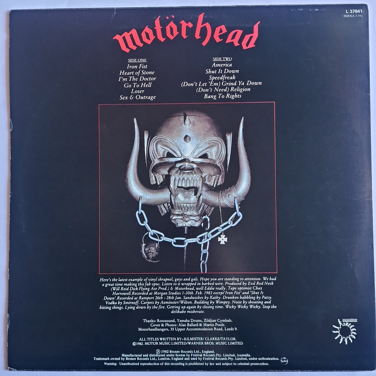 Motörhead – Iron Fist - 1982 - Vinyl Record