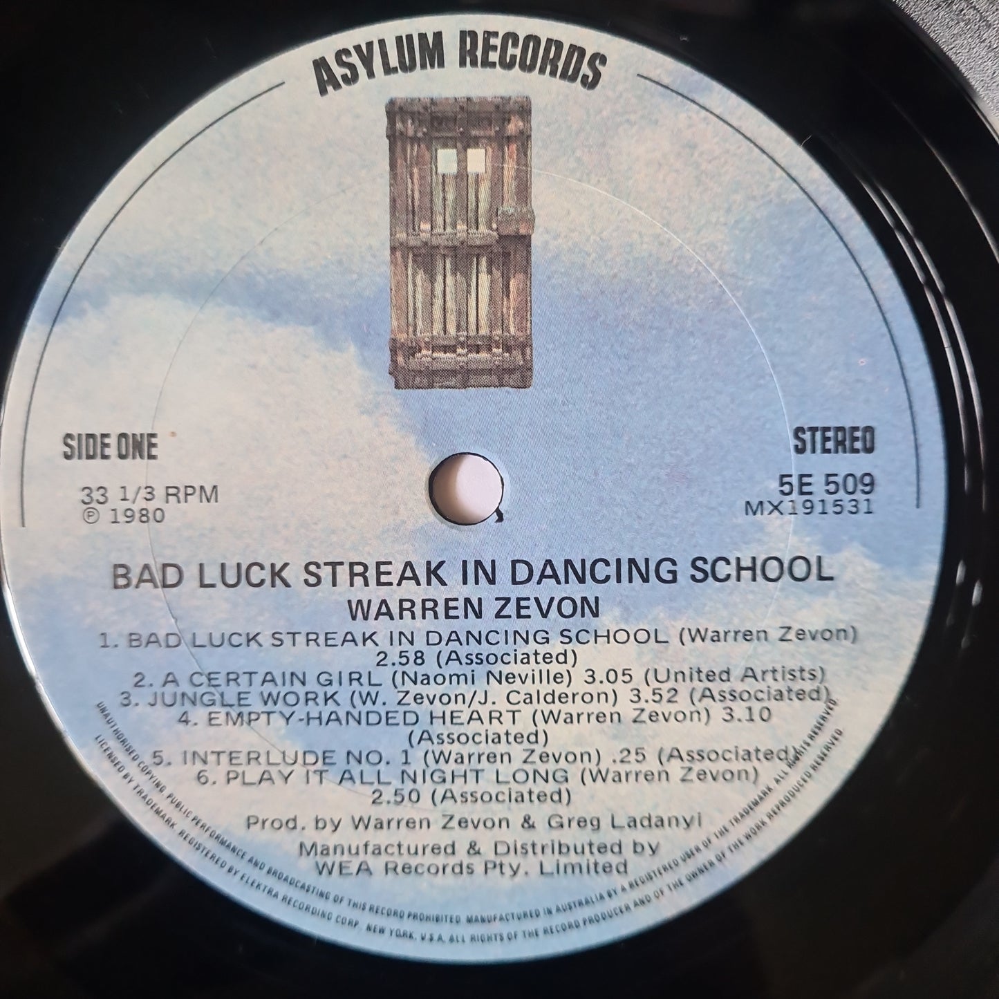 Warren Zevon – Bad Luck Streak In Dancing School - 1980 - Vinyl Record