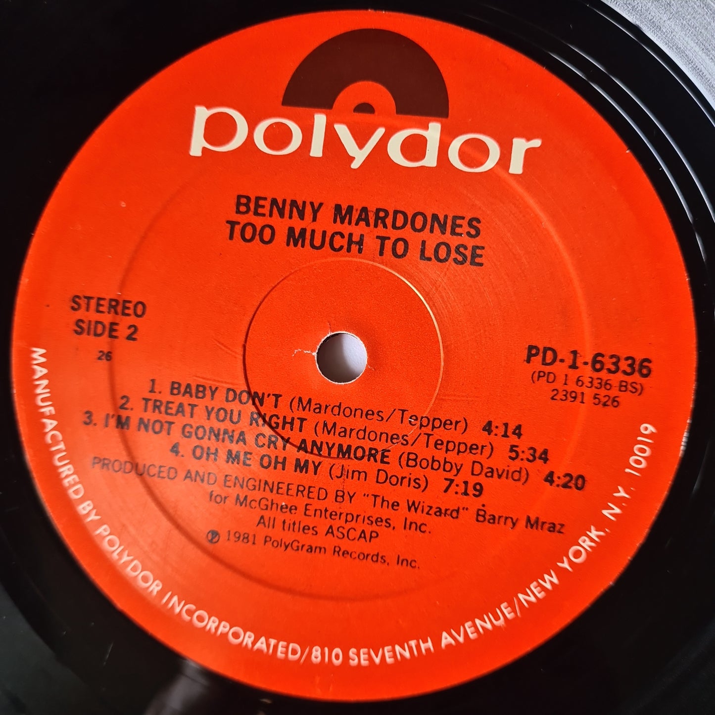 Benny Mardones – Too Much To Lose - 1981 - Vinyl Record