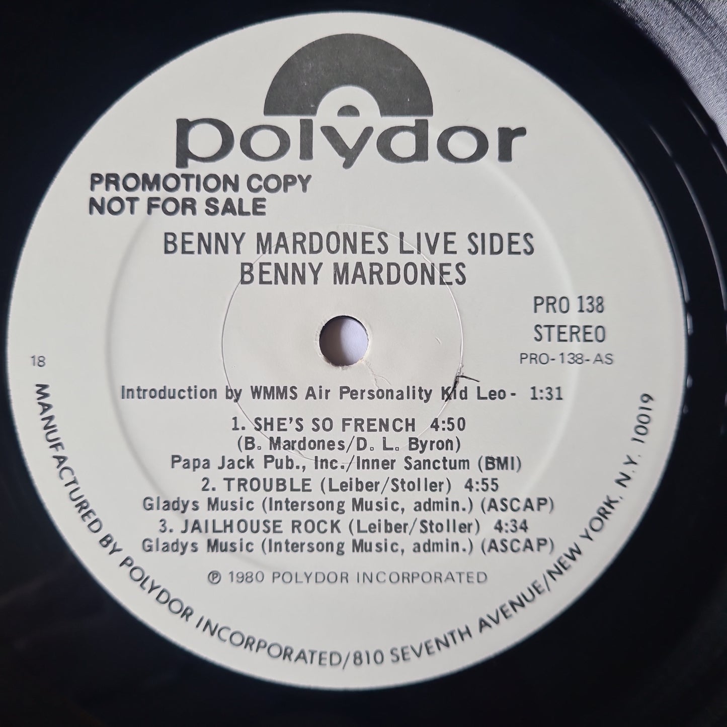 Benny Mardones – Live Sides - 1980 (Promotional Only Copy) - Vinyl Record