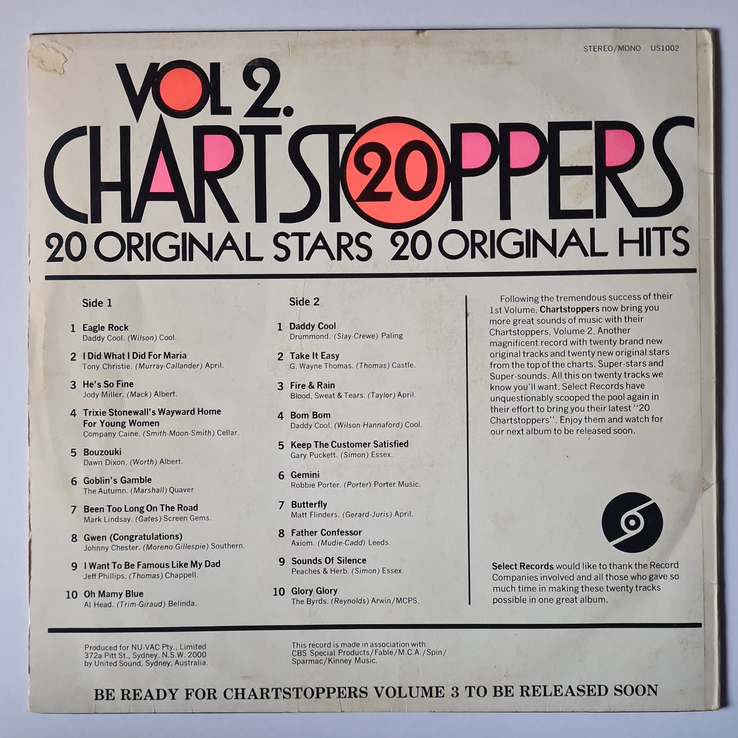 Various Artists/Hits album - 20 Chartstoppers Vol 2. - 1971 - Vinyl Record