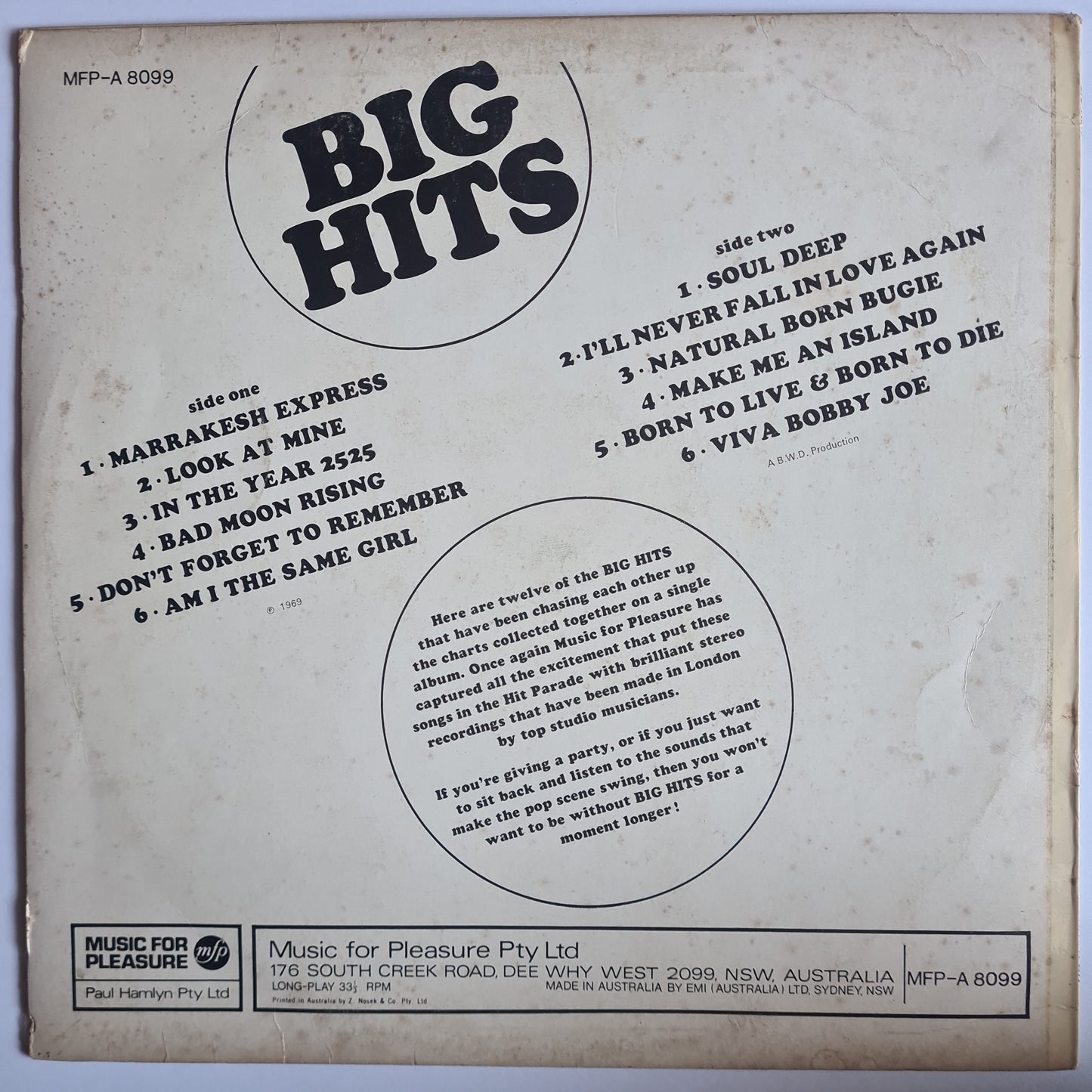 Various Artists/Hits album - Big Hits - 1969 - Vinyl Record