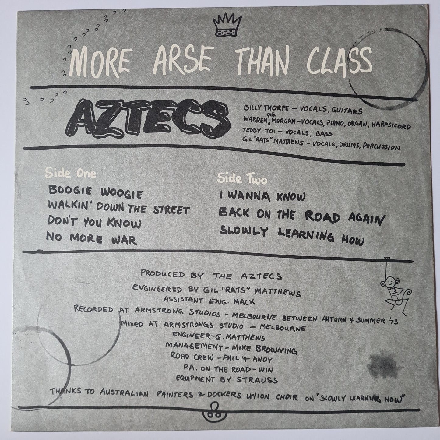 Aztecs (Billy Thorpe) – More Arse Than Class - 1974 (Textured Gatefold Cover) - Vinyl Record