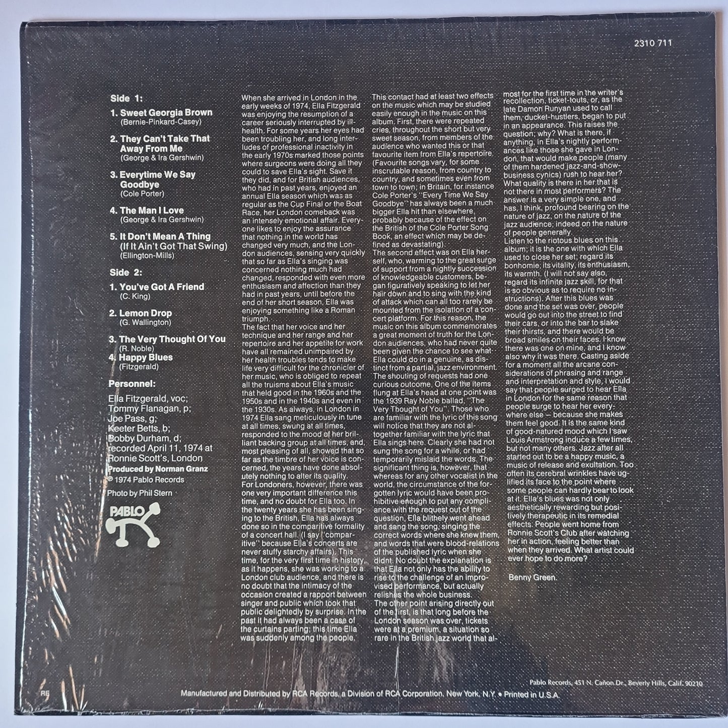 Ella Fitzgerald – Ella In London - 1974 Pressing - Vinyl Record
