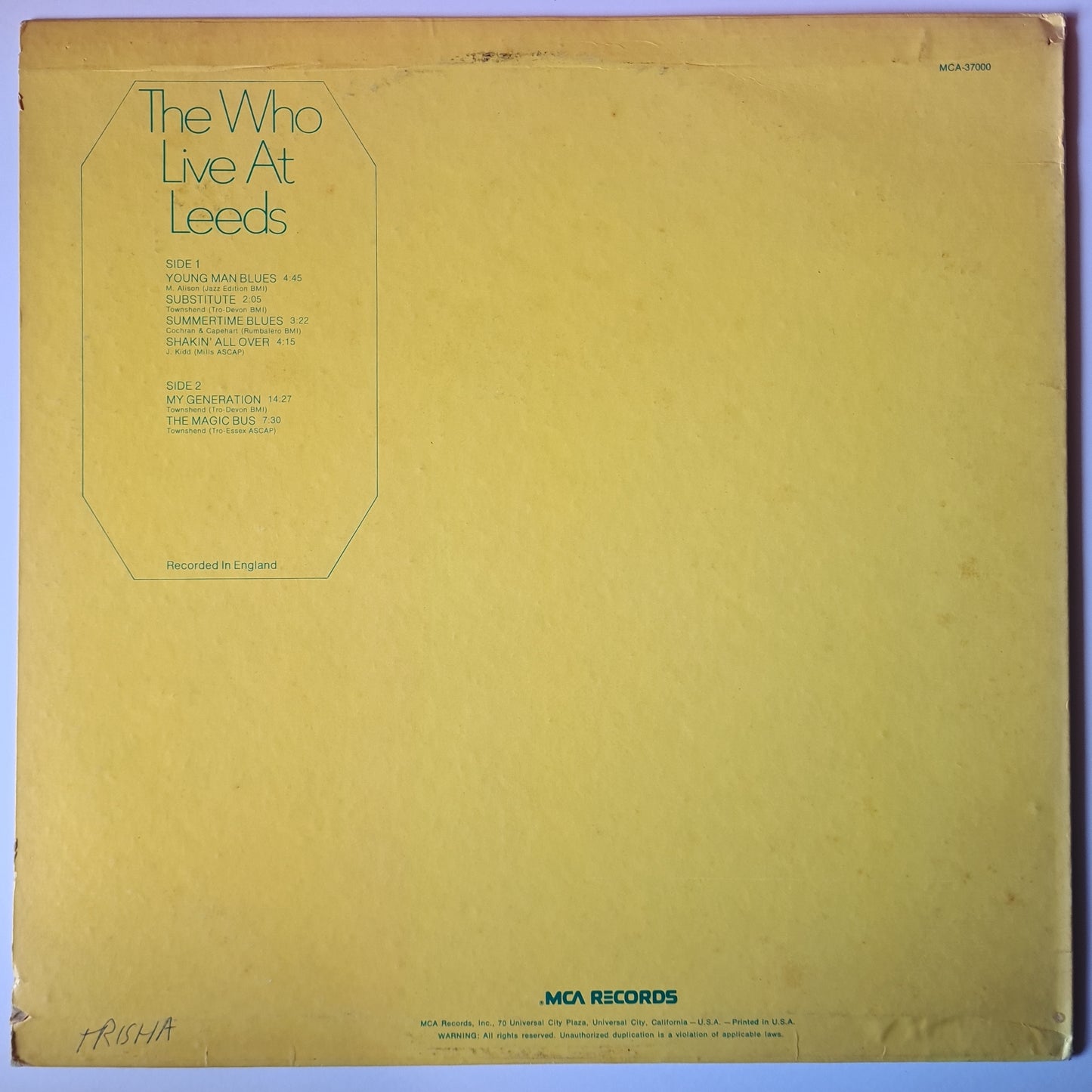 The Who – Live At Leeds - 1970 (1980 USA Pressing) - Vinyl Record