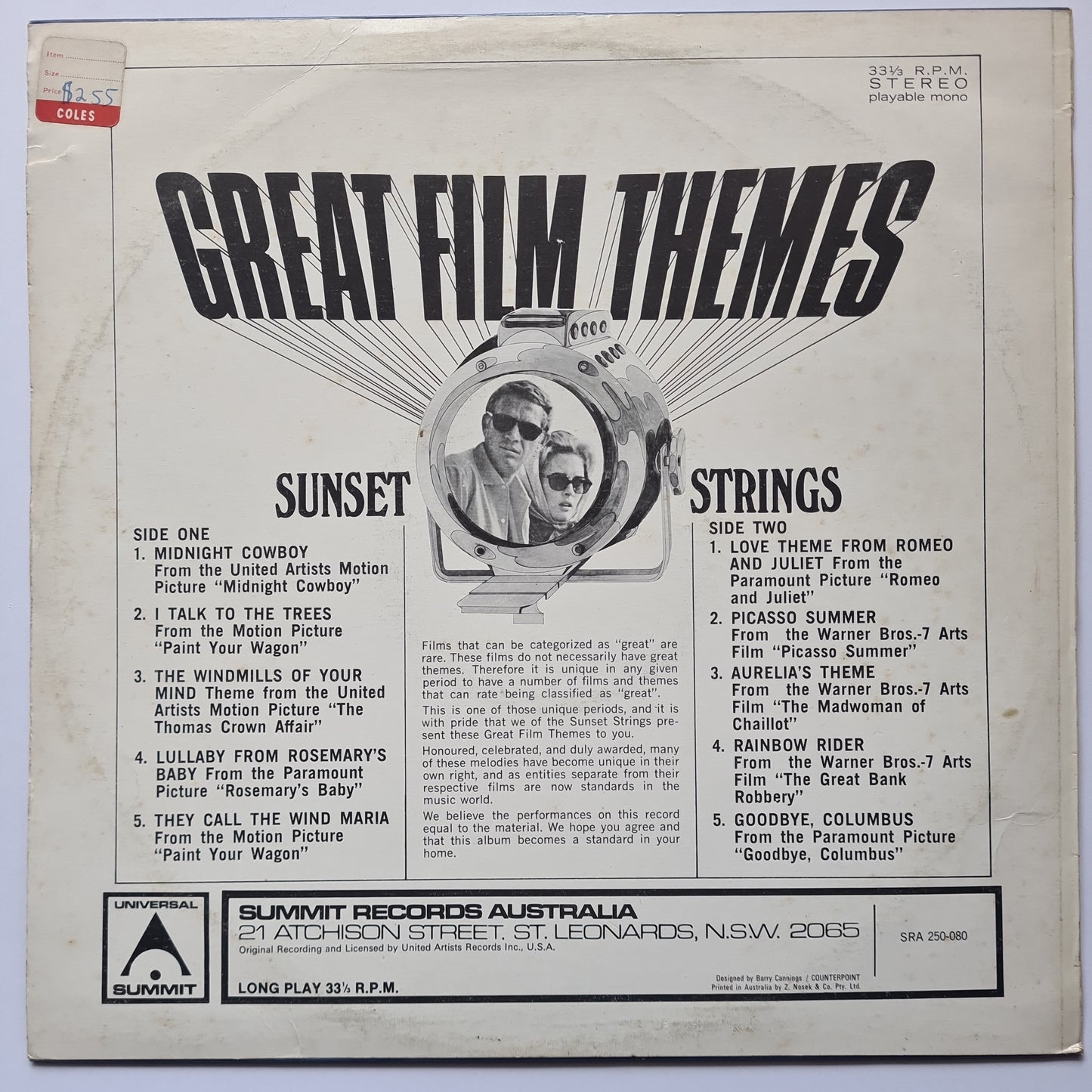 Sunset Strings – Great Film Themes - Australian Pressing - Vinyl Record