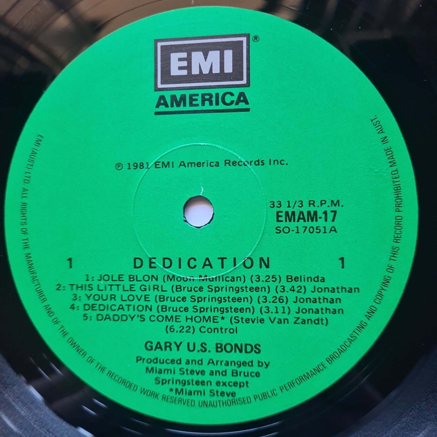 Gary U.S Bonds (Springsteen)  – Dedication - 1981 - Vinyl Record