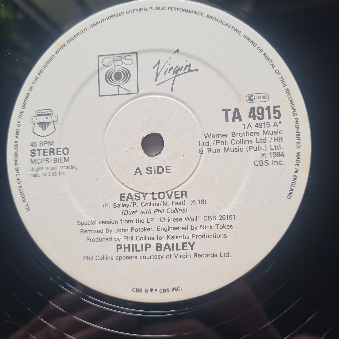 Philip Bailey & Phil Collins – Easy Lover (Extended Re-mixed Version)- 1984 (12inch Single) - Vinyl Record