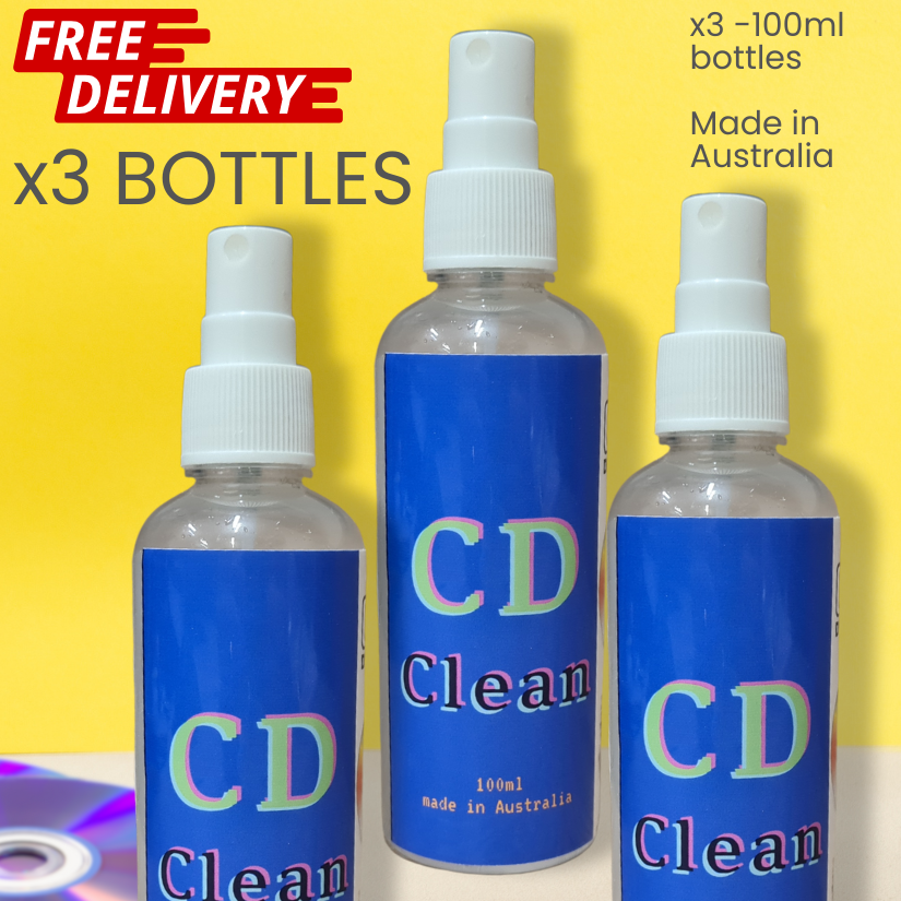 3 pack CD Clean: 3 x 100ml CD Cleaning Solution Spray (with microfibre towel) - ★ FREE POSTAGE ★