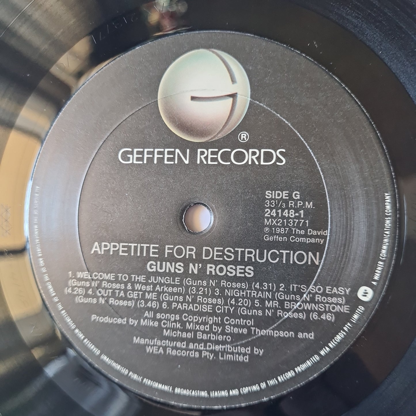 Guns N' Roses – Appetite For Destruction - 1987 - Vinyl Record