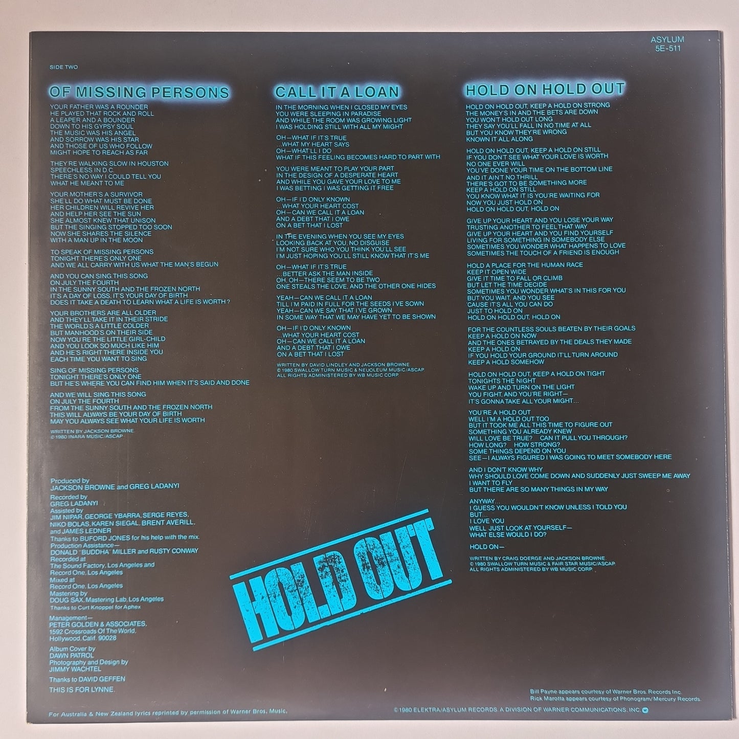 Jackson Browne – Hold Out - 1980 - Vinyl Record