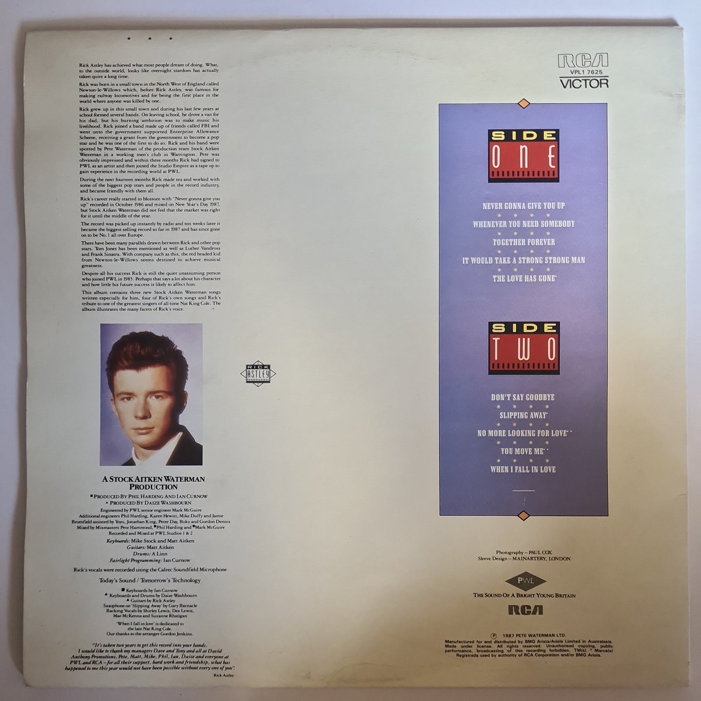 Rick Astley – Whenever You Need Somebody - 1987 (Gatefold) - Vinyl Record