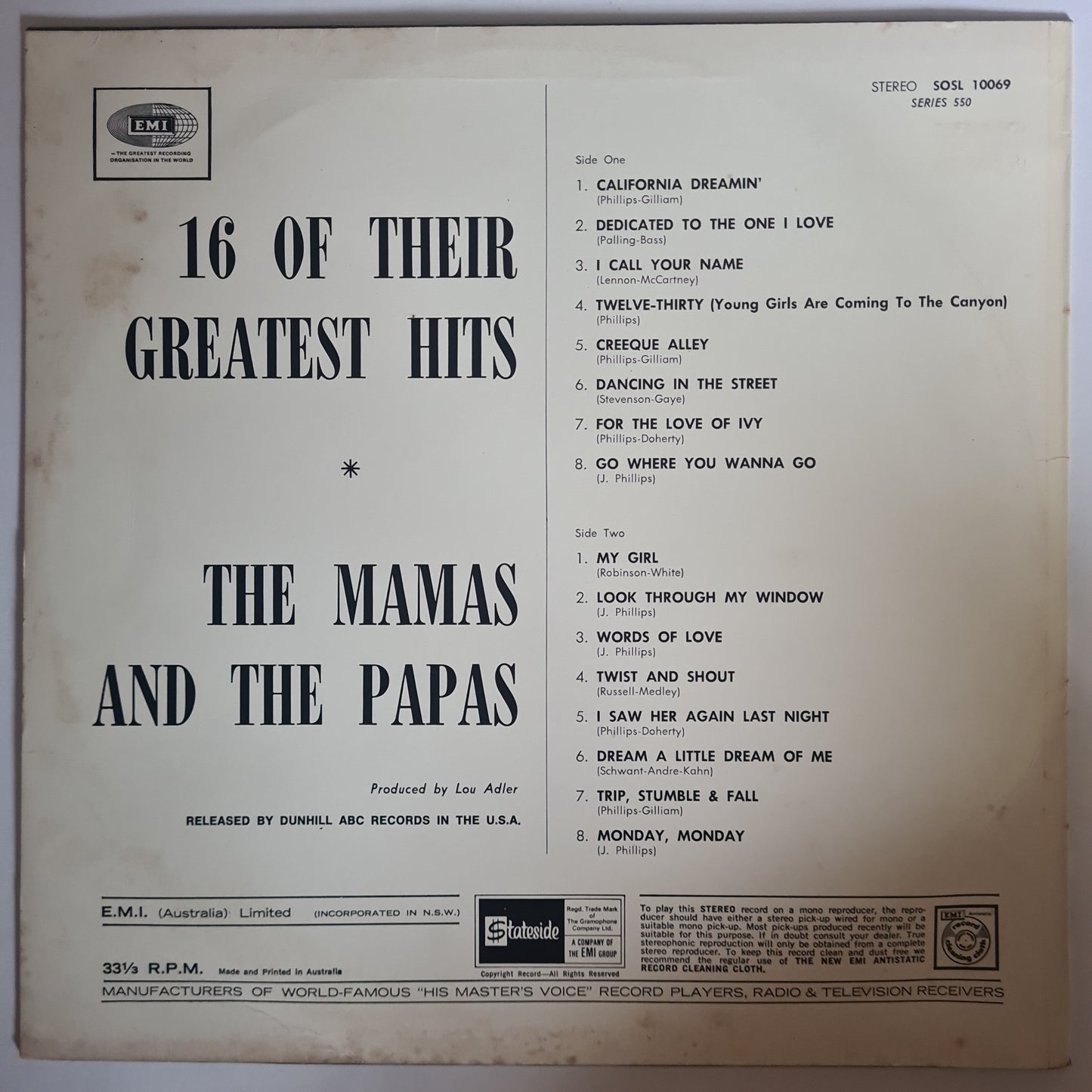 The Mamas & The Papas – 16 Of Their Greatest - 1970
