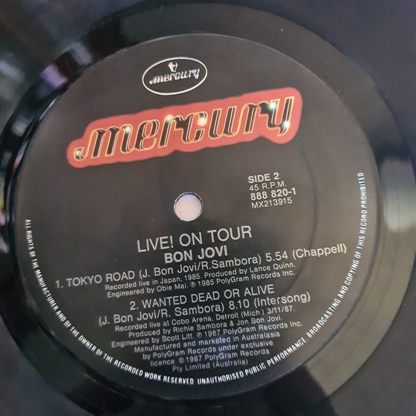 Bon Jovi – Live! On Tour - 1987 - Vinyl Record (4 Track EP)