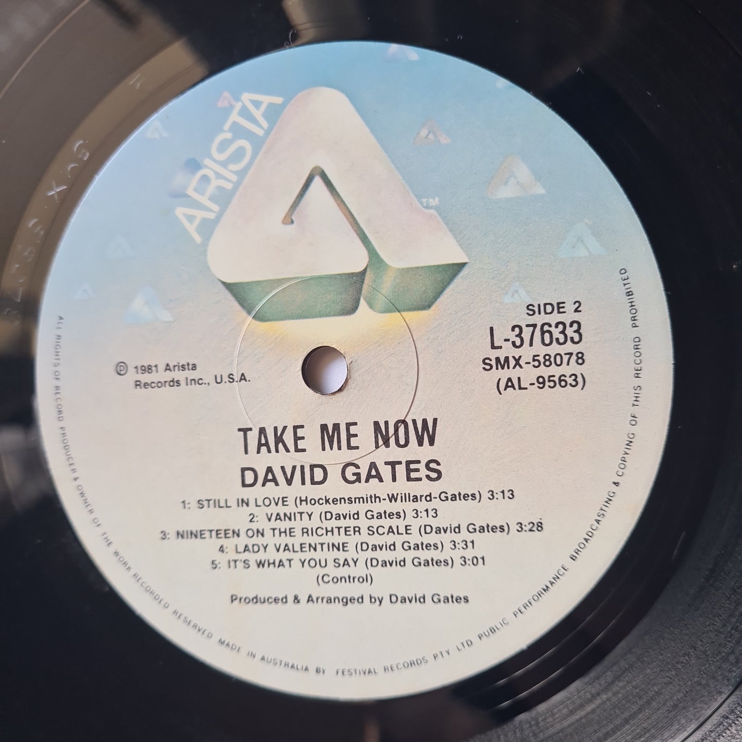 David Gates – Take Me Now - 1981 - Vinyl Record