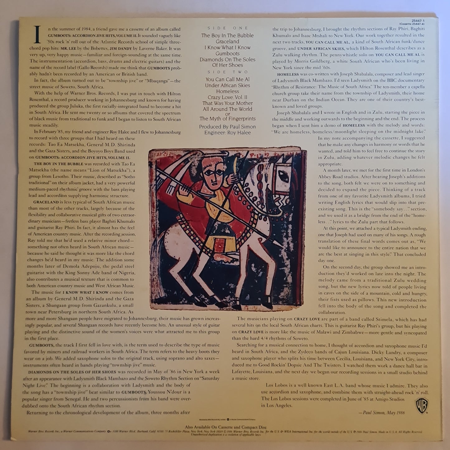 Paul Simon – Graceland - 1986 - Vinyl Record