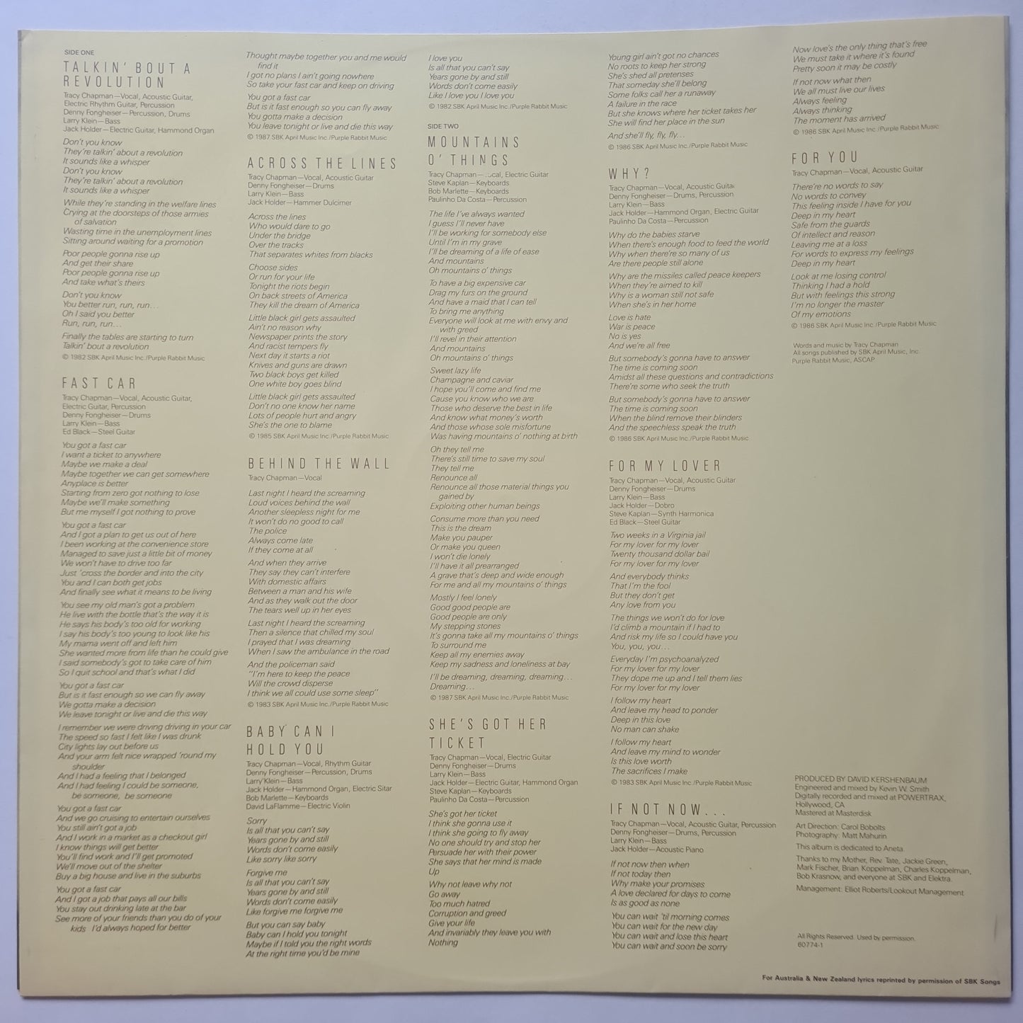 Tracy Chapman – Tracy Chapman - 1988 - Australian Pressing- Vinyl Record