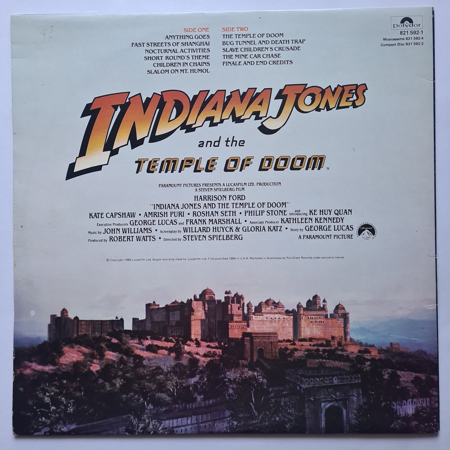 John Williams – Indiana Jones And The Temple Of Doom (The Original Motion Picture Soundtrack)- 1984 - Vinyl Record