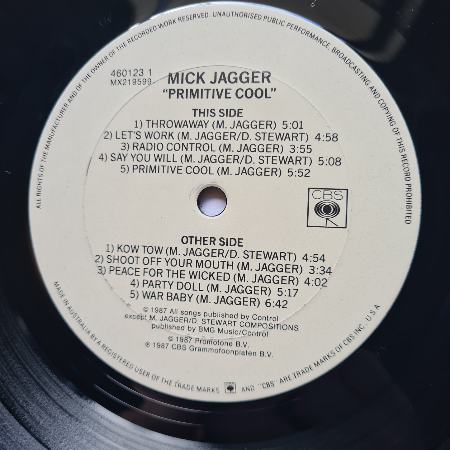 Mick Jagger (Rolling Stones) – Primitive Cool - 1987 - Vinyl Record