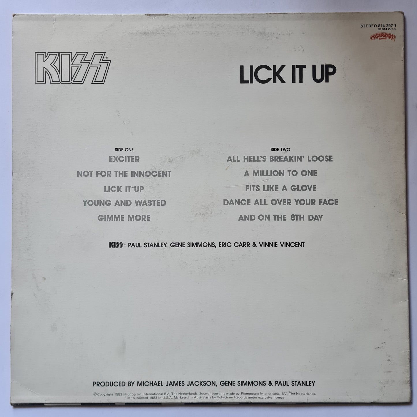 KISS – Lick It Up - 1983 Australasia pressing - Casablanca Label- Vinyl Record