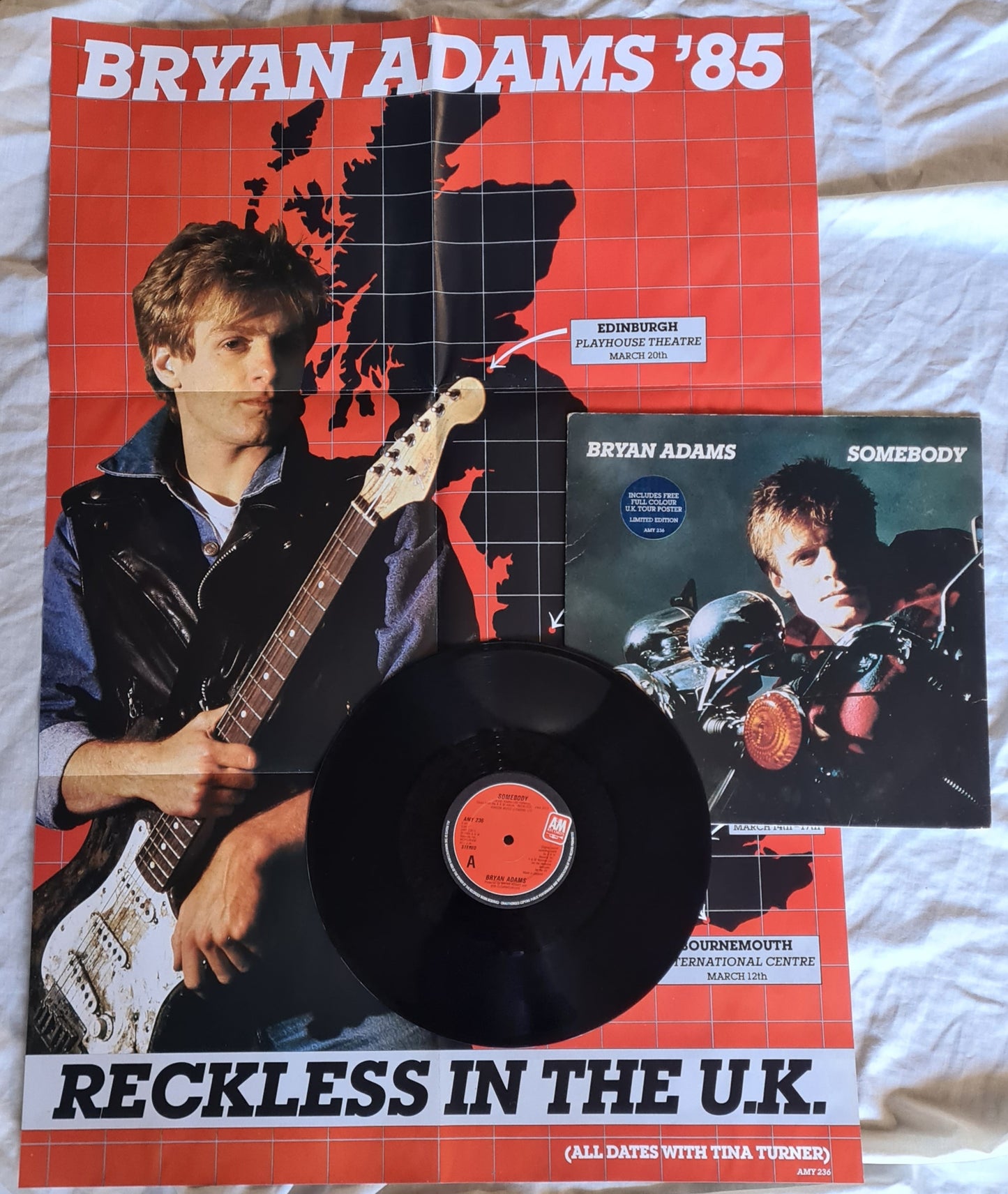 Bryan Adams – Somebody - 1984 (12inch Single with UK Tour Poster) - Vinyl Record