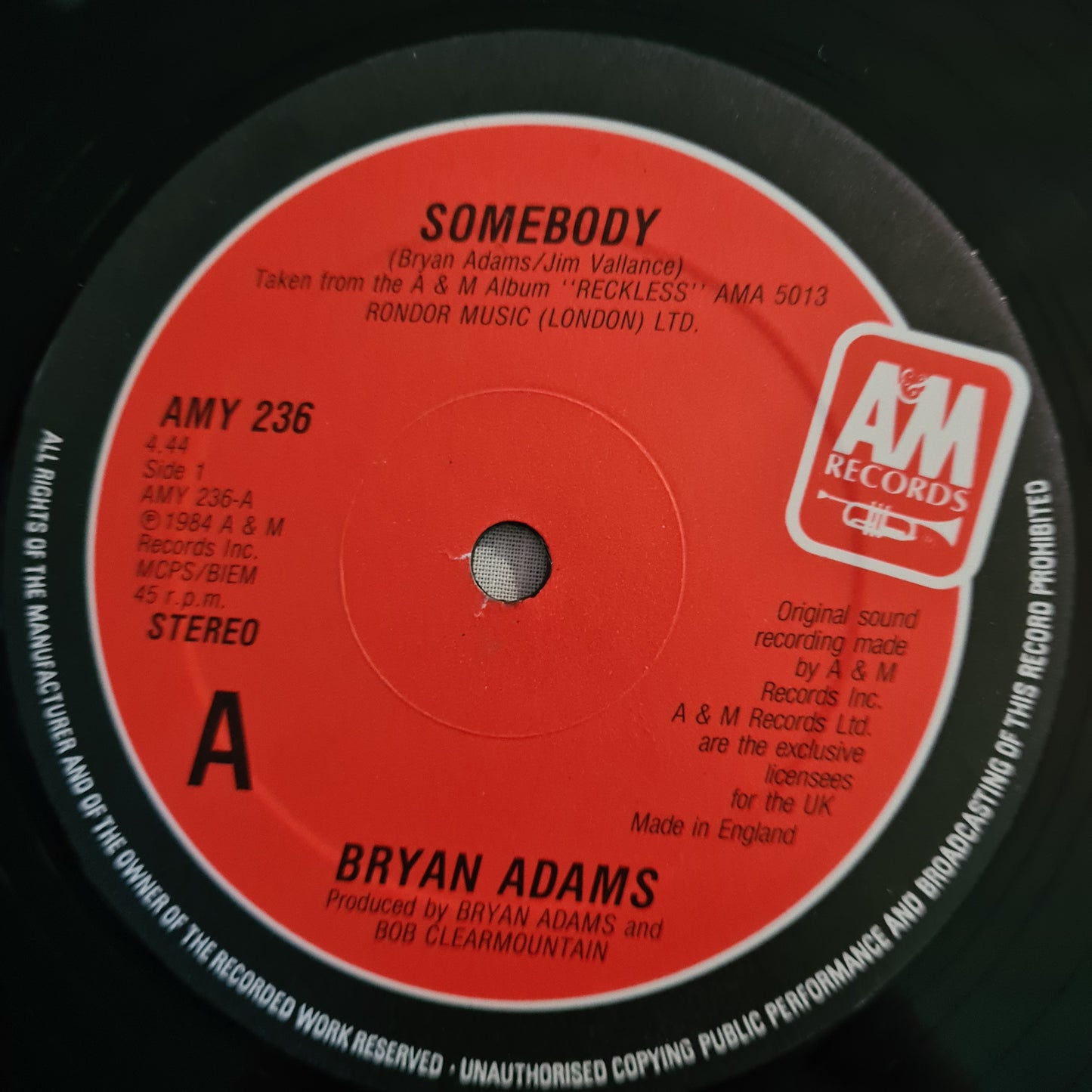 Bryan Adams – Somebody - 1984 (12inch Single with UK Tour Poster) - Vinyl Record