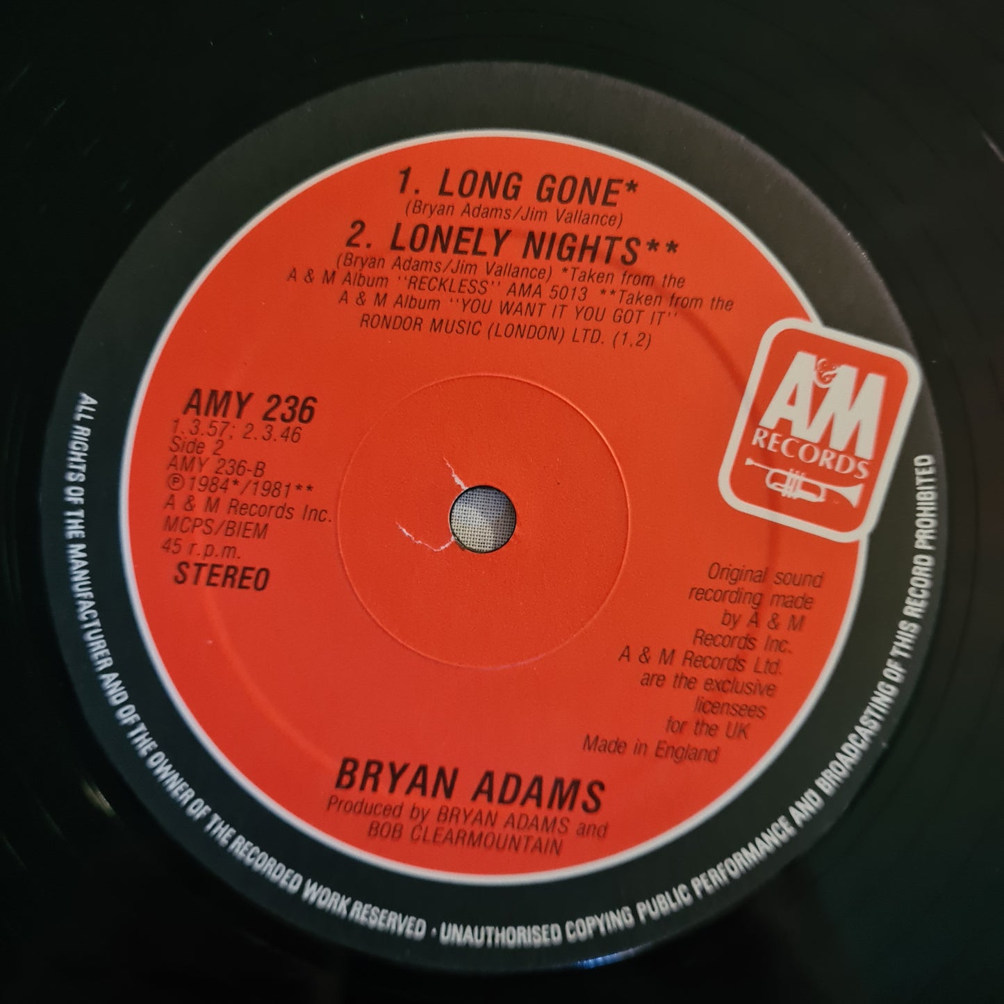 Bryan Adams – Somebody - 1984 (12inch Single with UK Tour Poster) - Vinyl Record