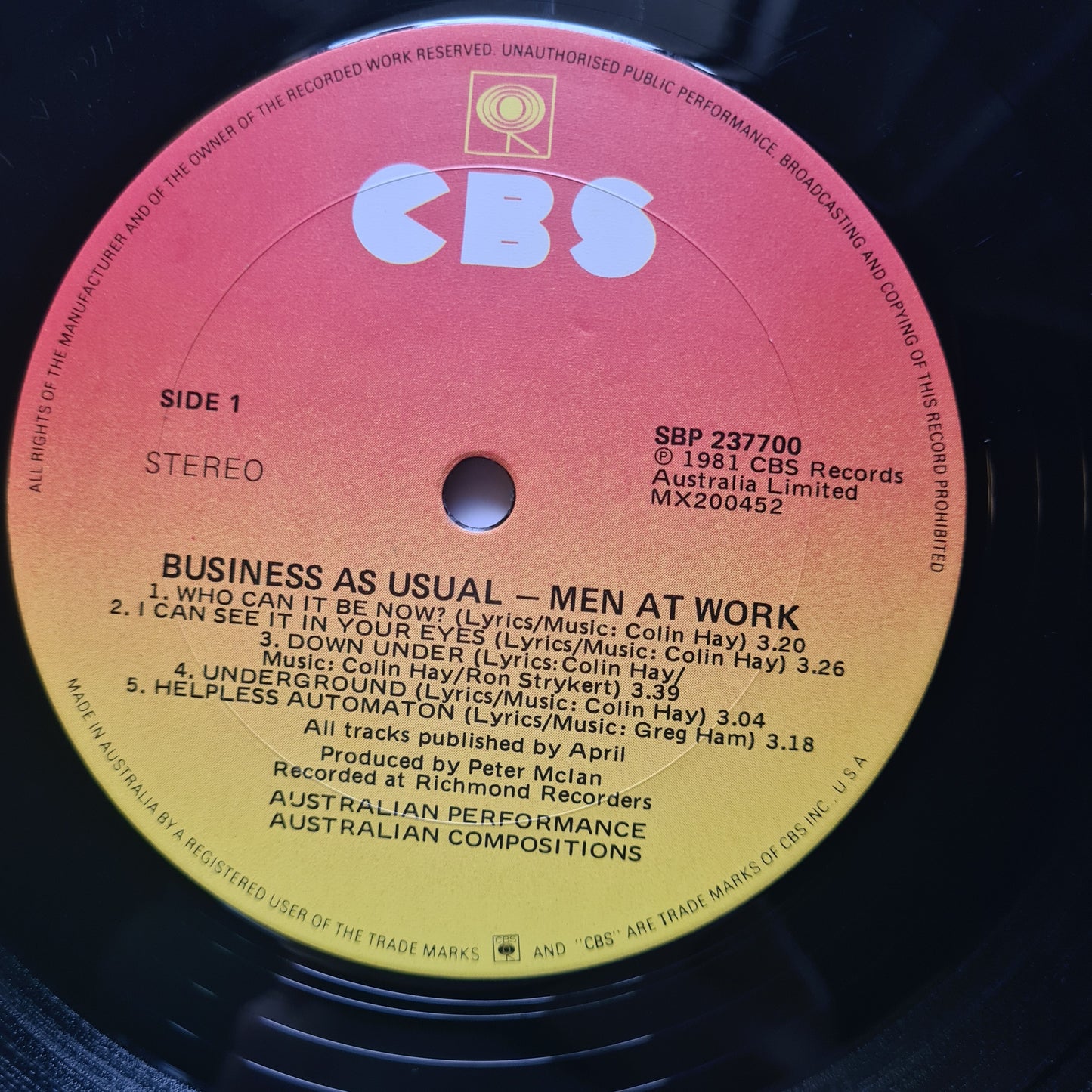 Men At Work – Business As Usual - 1981 - Vinyl Record