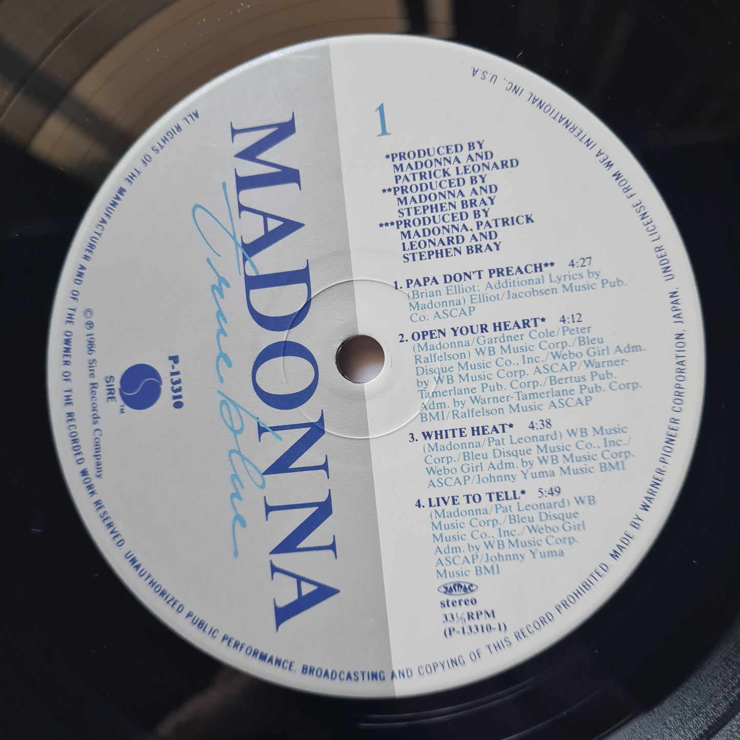 Madonna – True Blue- 1986 Japanese Pressing - Vinyl Record LP