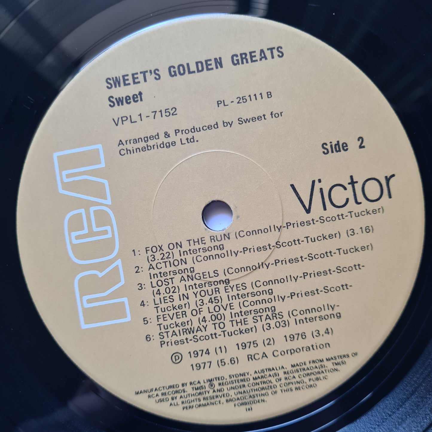 The Sweet – Sweet's Golden Greats - 1977 - Vinyl Record (Greatest Hits)