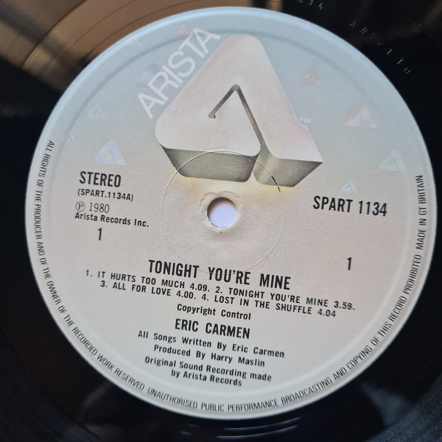 Eric Carmen – Tonight You're Mine - 1980 - Vinyl Record LP