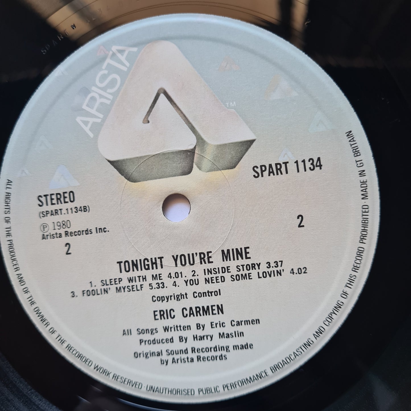 Eric Carmen – Tonight You're Mine - 1980 - Vinyl Record LP