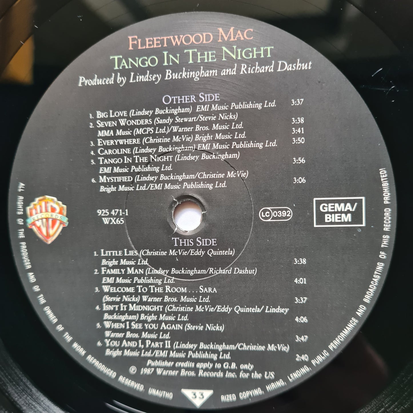 Fleetwood Mac – Tango In The Night- 1987 (European Pressing) - Vinyl Record LP