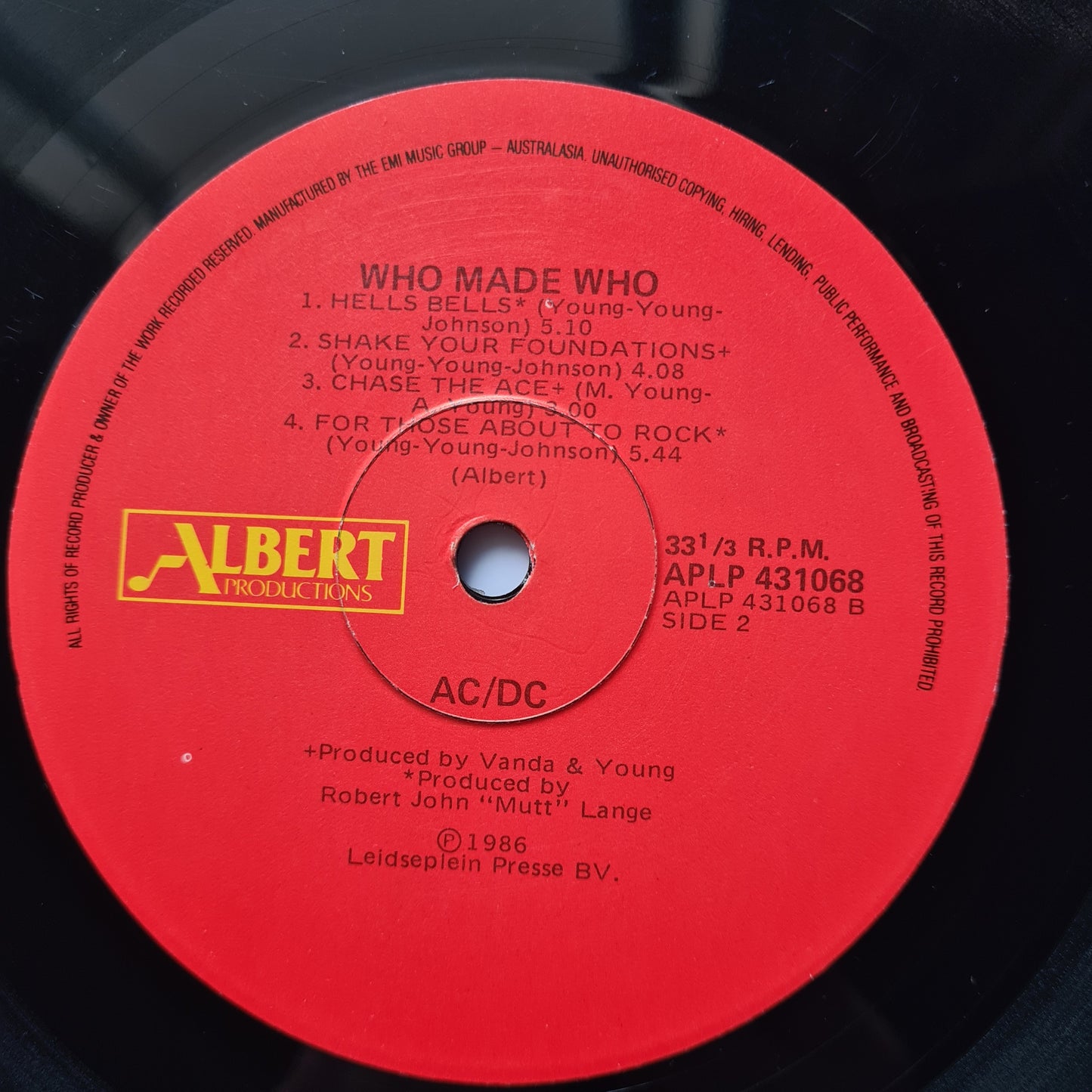 AC/DC – Who Made Who: Official Soundtrack from Maximum Overdrive - 1986 Vinyl Record