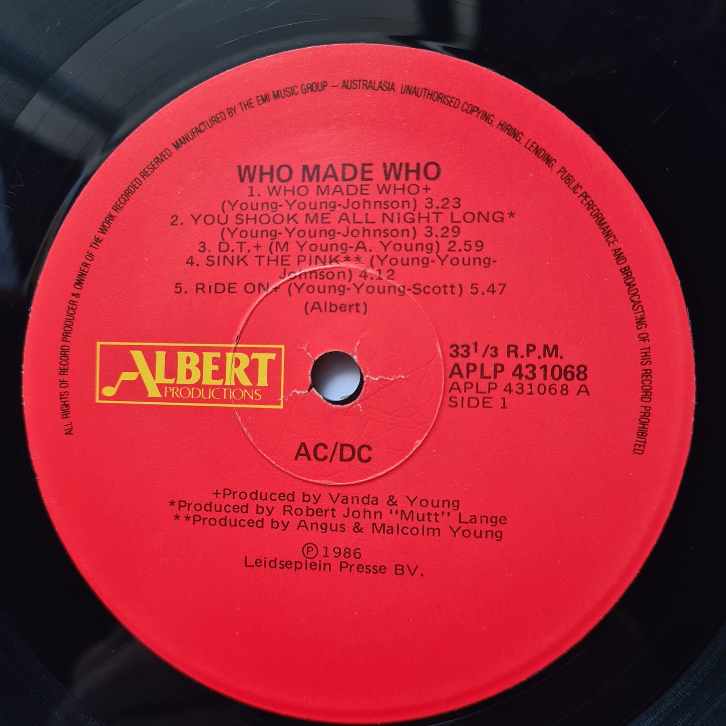 AC/DC – Who Made Who: Official Soundtrack from Maximum Overdrive - 1986 Vinyl Record