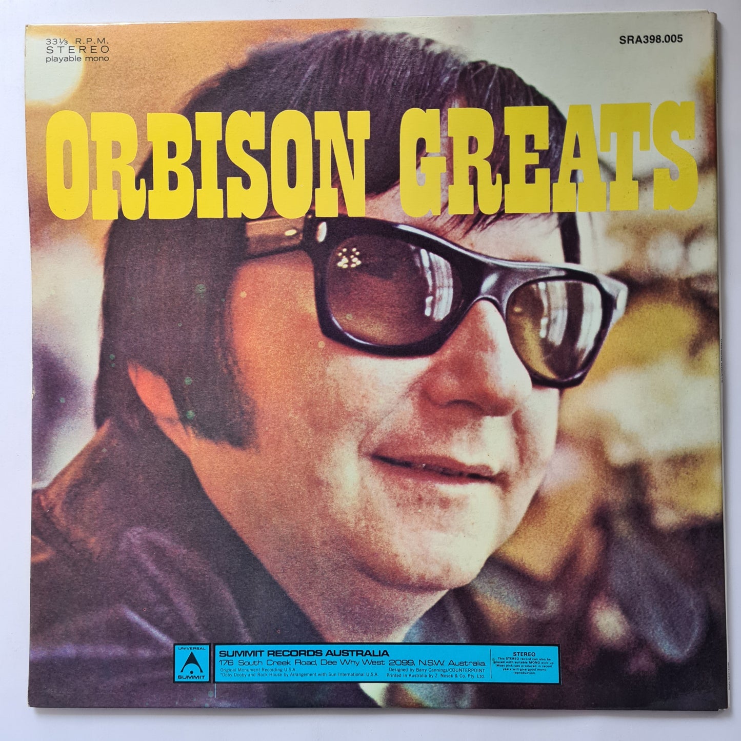 Roy Orbison – Orbison Greats (Gatefold) - Vinyl Record LP- Greatest Hits