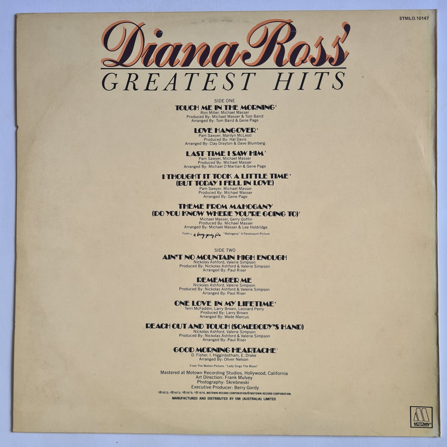 Diana Ross – Diana Ross' Greatest Hits - 1976 - Vinyl Record LP